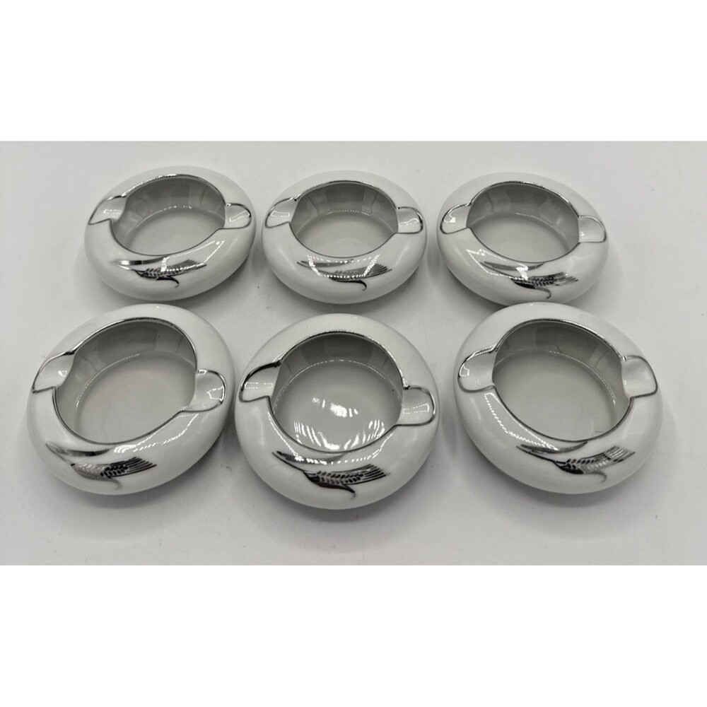 Vintage Fukagawa Arita Japan Silver Wheat Pattern 931 Personal Ashtray Set Of 6